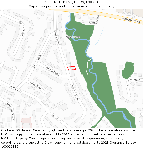 31, ELMETE DRIVE, LEEDS, LS8 2LA: Location map and indicative extent of plot