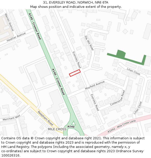 31, EVERSLEY ROAD, NORWICH, NR6 6TA: Location map and indicative extent of plot