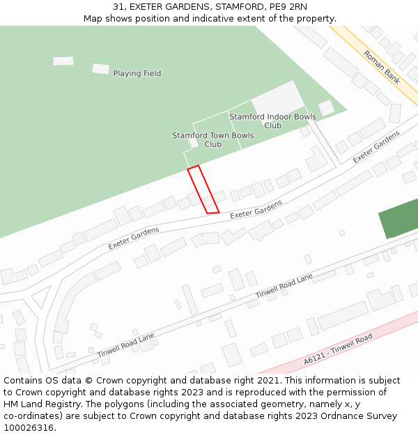 31, EXETER GARDENS, STAMFORD, PE9 2RN: Location map and indicative extent of plot