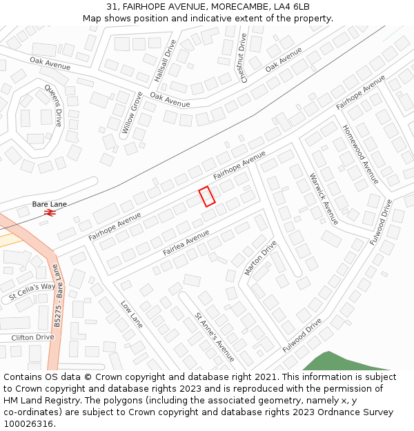 31, FAIRHOPE AVENUE, MORECAMBE, LA4 6LB: Location map and indicative extent of plot