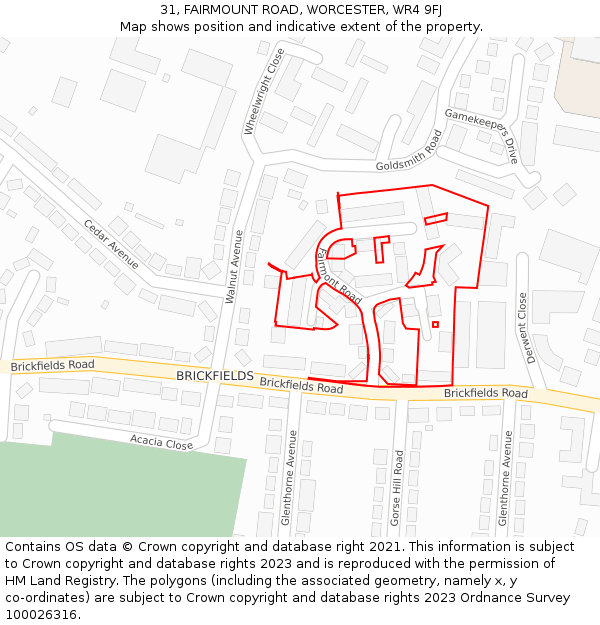 31, FAIRMOUNT ROAD, WORCESTER, WR4 9FJ: Location map and indicative extent of plot