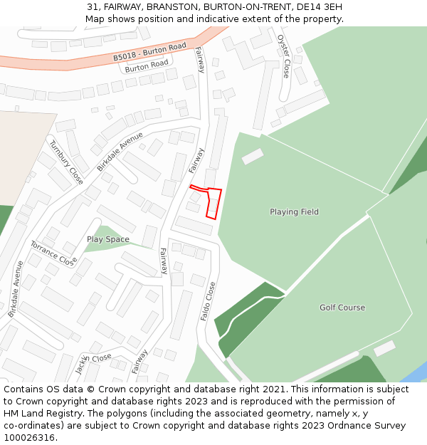 31, FAIRWAY, BRANSTON, BURTON-ON-TRENT, DE14 3EH: Location map and indicative extent of plot