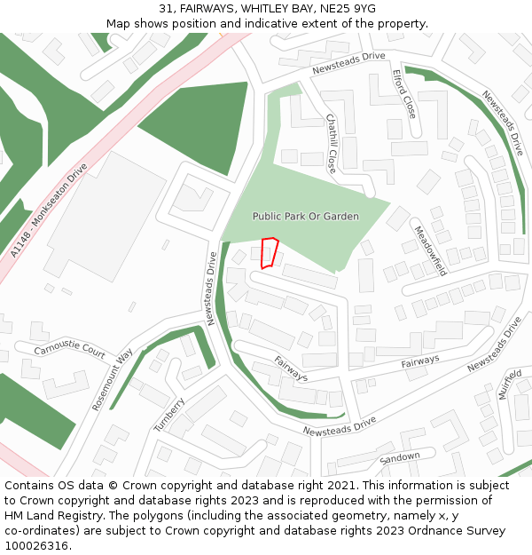 31, FAIRWAYS, WHITLEY BAY, NE25 9YG: Location map and indicative extent of plot