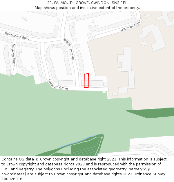 31, FALMOUTH GROVE, SWINDON, SN3 1EL: Location map and indicative extent of plot