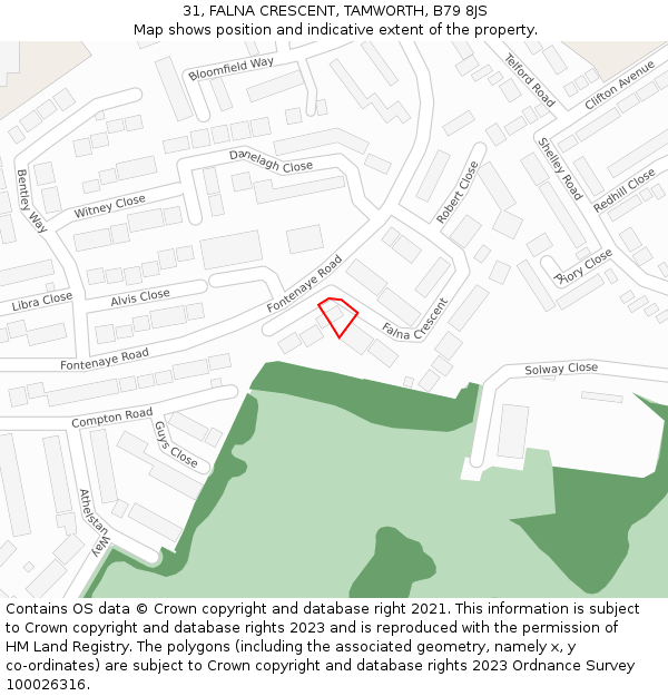 31, FALNA CRESCENT, TAMWORTH, B79 8JS: Location map and indicative extent of plot