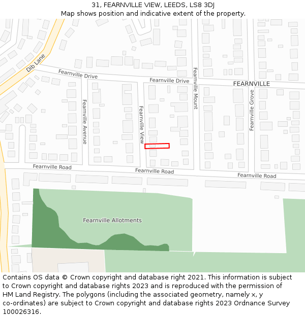 31, FEARNVILLE VIEW, LEEDS, LS8 3DJ: Location map and indicative extent of plot