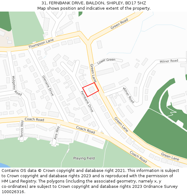 31, FERNBANK DRIVE, BAILDON, SHIPLEY, BD17 5HZ: Location map and indicative extent of plot