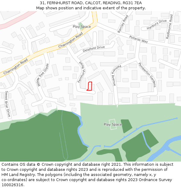 31, FERNHURST ROAD, CALCOT, READING, RG31 7EA: Location map and indicative extent of plot
