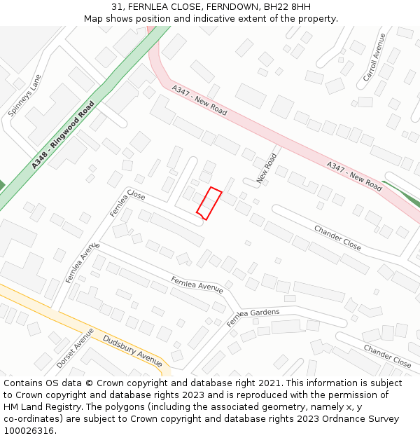 31, FERNLEA CLOSE, FERNDOWN, BH22 8HH: Location map and indicative extent of plot