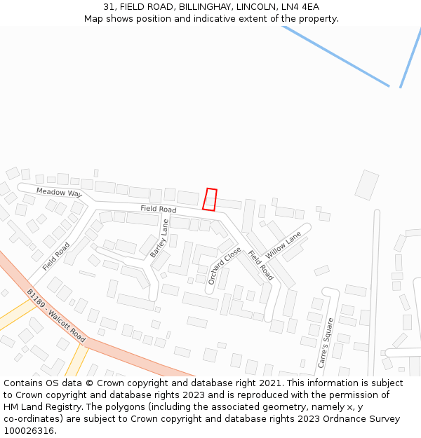 31, FIELD ROAD, BILLINGHAY, LINCOLN, LN4 4EA: Location map and indicative extent of plot
