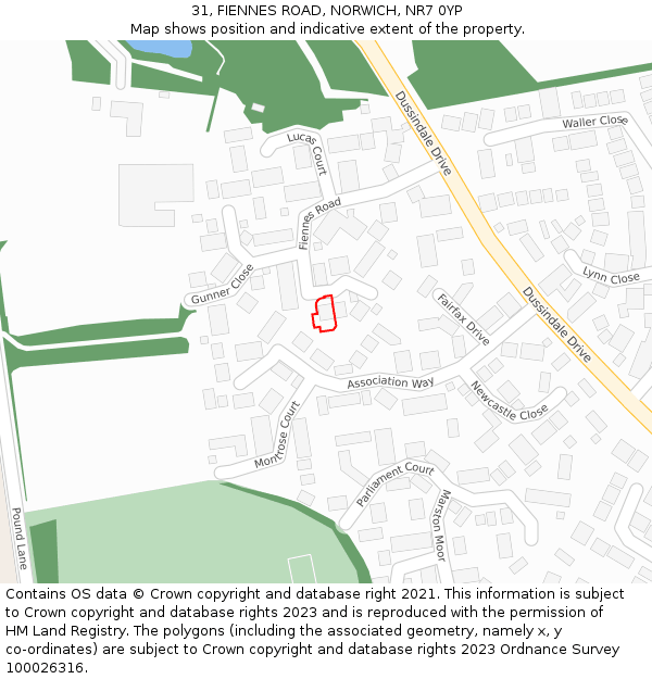 31, FIENNES ROAD, NORWICH, NR7 0YP: Location map and indicative extent of plot