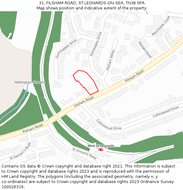 31, FILSHAM ROAD, ST LEONARDS-ON-SEA, TN38 0PA: Location map and indicative extent of plot