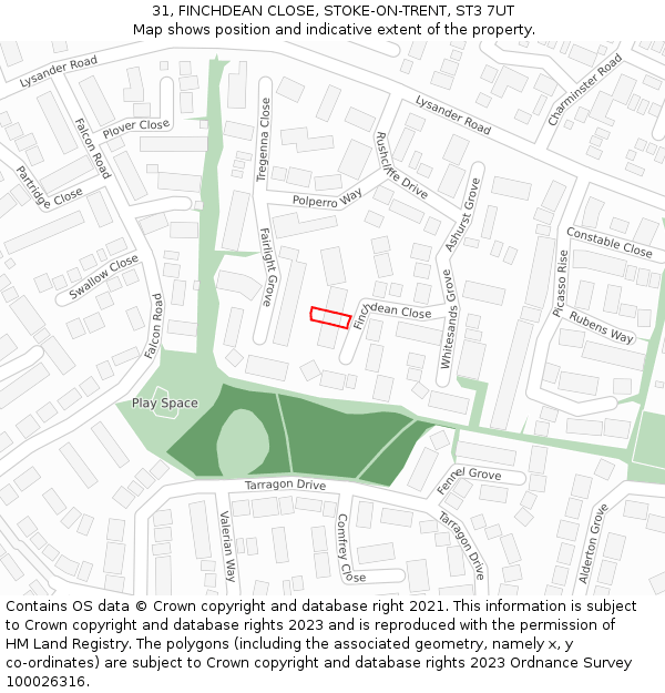 31, FINCHDEAN CLOSE, STOKE-ON-TRENT, ST3 7UT: Location map and indicative extent of plot