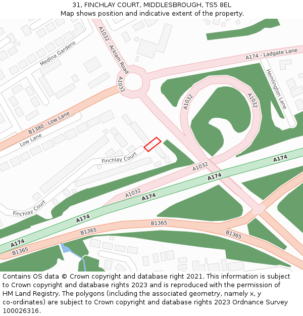 31, FINCHLAY COURT, MIDDLESBROUGH, TS5 8EL: Location map and indicative extent of plot