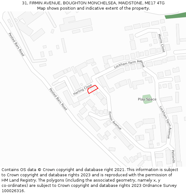31, FIRMIN AVENUE, BOUGHTON MONCHELSEA, MAIDSTONE, ME17 4TG: Location map and indicative extent of plot