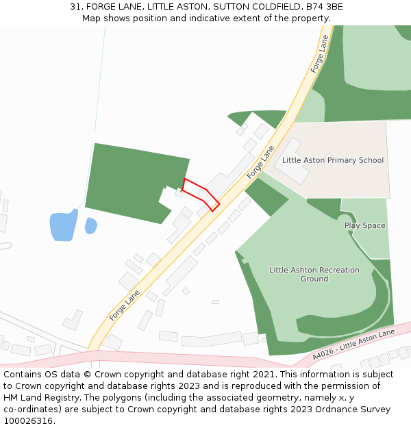 31, FORGE LANE, LITTLE ASTON, SUTTON COLDFIELD, B74 3BE: Location map and indicative extent of plot