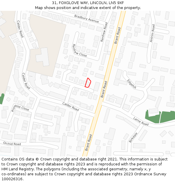 31, FOXGLOVE WAY, LINCOLN, LN5 9XF: Location map and indicative extent of plot