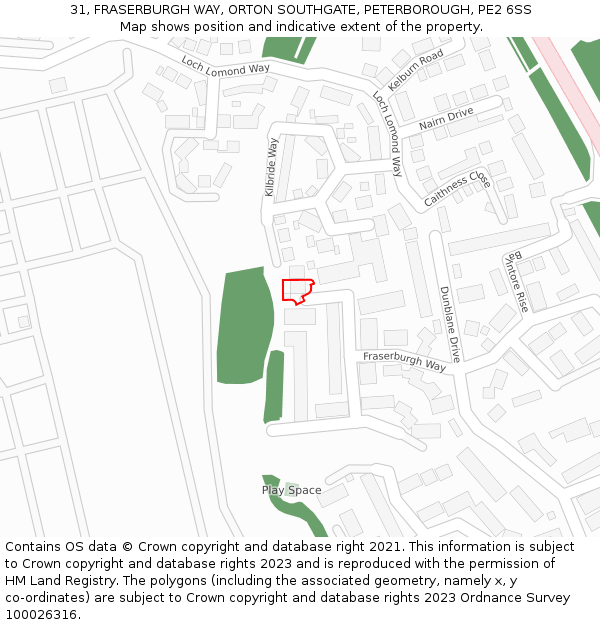 31, FRASERBURGH WAY, ORTON SOUTHGATE, PETERBOROUGH, PE2 6SS: Location map and indicative extent of plot