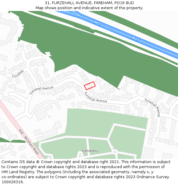 31, FURZEHALL AVENUE, FAREHAM, PO16 8UD: Location map and indicative extent of plot