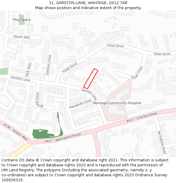 31, GARSTON LANE, WANTAGE, OX12 7AR: Location map and indicative extent of plot
