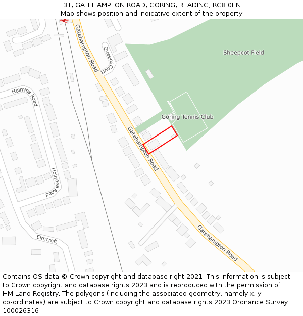 31, GATEHAMPTON ROAD, GORING, READING, RG8 0EN: Location map and indicative extent of plot