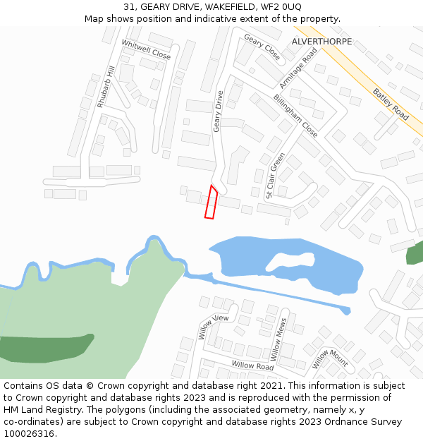 31, GEARY DRIVE, WAKEFIELD, WF2 0UQ: Location map and indicative extent of plot