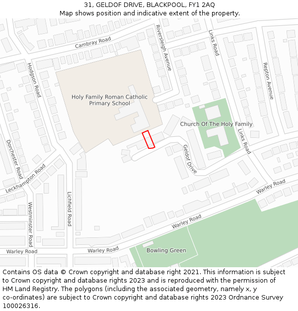 31, GELDOF DRIVE, BLACKPOOL, FY1 2AQ: Location map and indicative extent of plot
