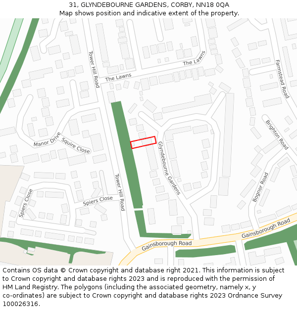 31, GLYNDEBOURNE GARDENS, CORBY, NN18 0QA: Location map and indicative extent of plot