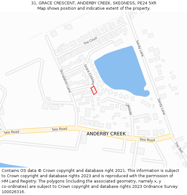 31, GRACE CRESCENT, ANDERBY CREEK, SKEGNESS, PE24 5XR: Location map and indicative extent of plot