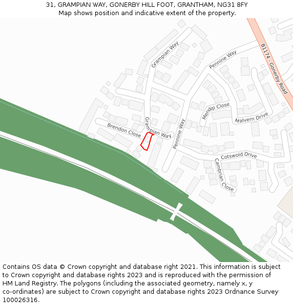 31, GRAMPIAN WAY, GONERBY HILL FOOT, GRANTHAM, NG31 8FY: Location map and indicative extent of plot