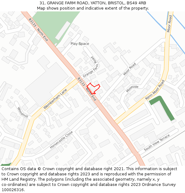 31, GRANGE FARM ROAD, YATTON, BRISTOL, BS49 4RB: Location map and indicative extent of plot
