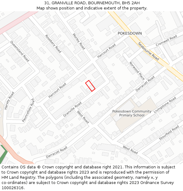 31, GRANVILLE ROAD, BOURNEMOUTH, BH5 2AH: Location map and indicative extent of plot