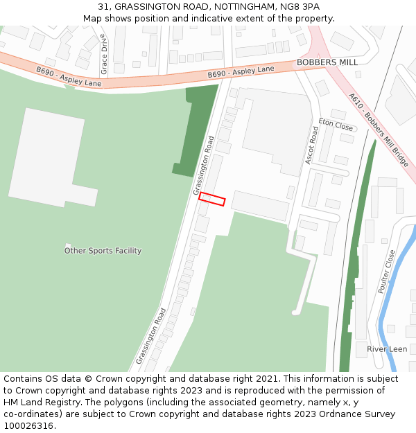 31, GRASSINGTON ROAD, NOTTINGHAM, NG8 3PA: Location map and indicative extent of plot