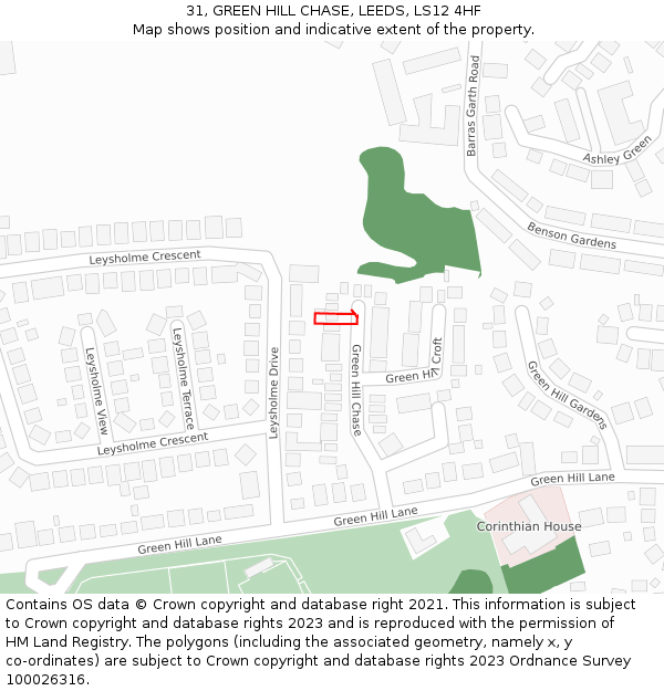 31, GREEN HILL CHASE, LEEDS, LS12 4HF: Location map and indicative extent of plot