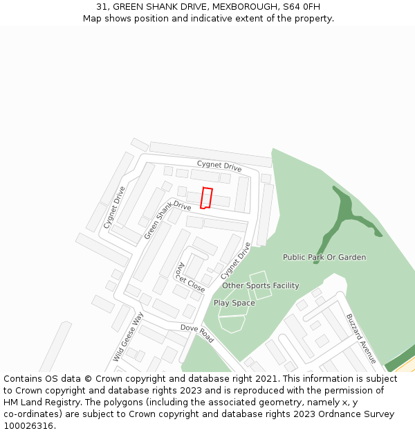 31, GREEN SHANK DRIVE, MEXBOROUGH, S64 0FH: Location map and indicative extent of plot