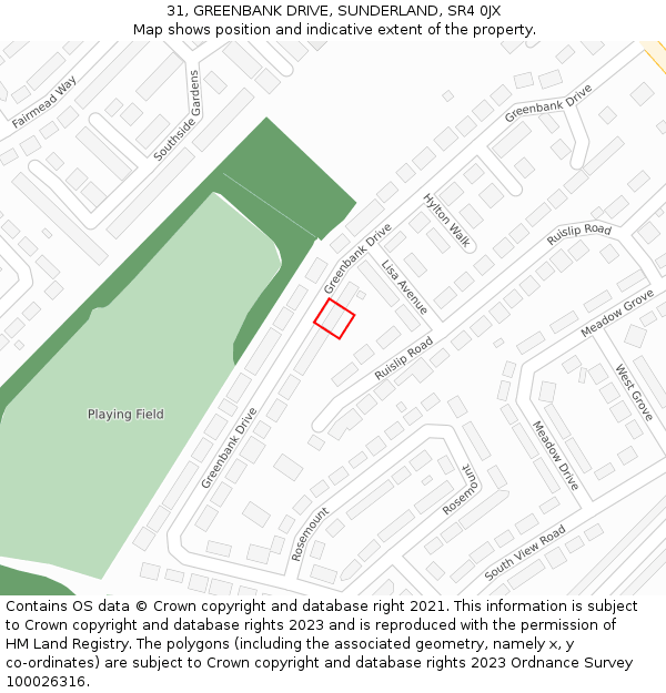 31, GREENBANK DRIVE, SUNDERLAND, SR4 0JX: Location map and indicative extent of plot