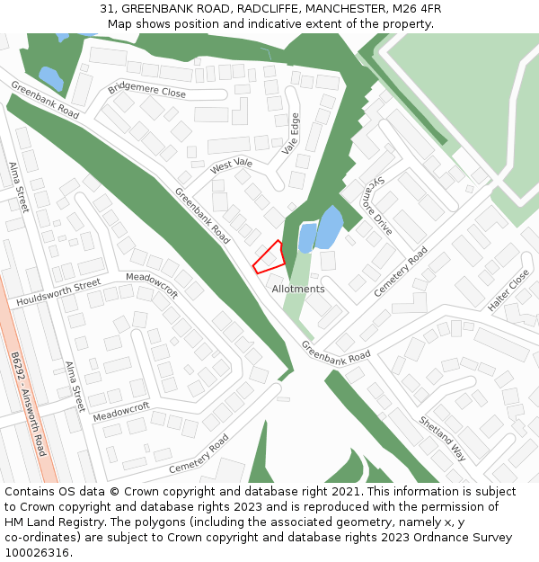 31, GREENBANK ROAD, RADCLIFFE, MANCHESTER, M26 4FR: Location map and indicative extent of plot