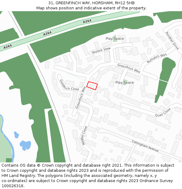 31, GREENFINCH WAY, HORSHAM, RH12 5HB: Location map and indicative extent of plot