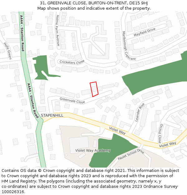 31, GREENVALE CLOSE, BURTON-ON-TRENT, DE15 9HJ: Location map and indicative extent of plot
