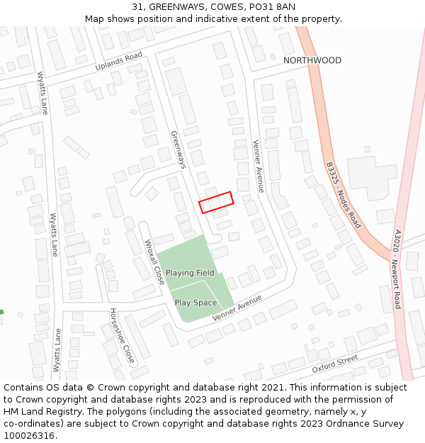 31, GREENWAYS, COWES, PO31 8AN: Location map and indicative extent of plot