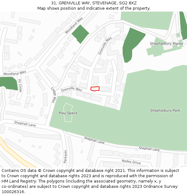 31, GRENVILLE WAY, STEVENAGE, SG2 8XZ: Location map and indicative extent of plot