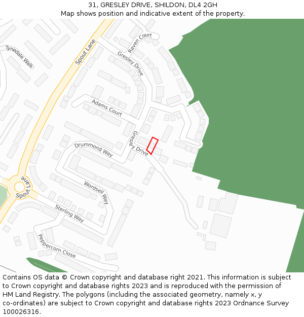 31, GRESLEY DRIVE, SHILDON, DL4 2GH: Location map and indicative extent of plot