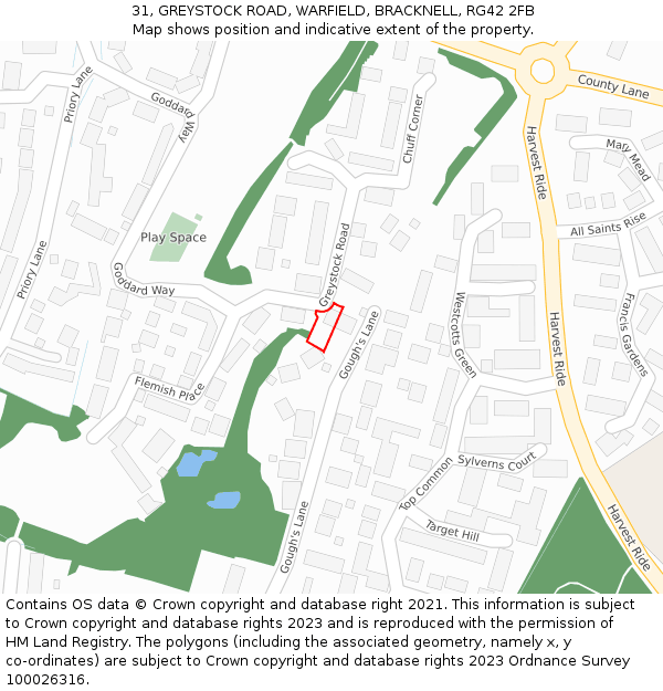 31, GREYSTOCK ROAD, WARFIELD, BRACKNELL, RG42 2FB: Location map and indicative extent of plot