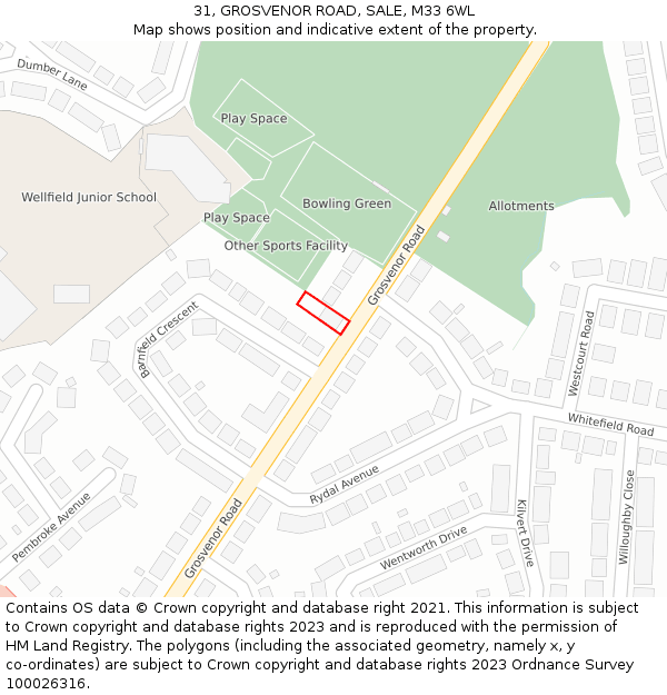 31, GROSVENOR ROAD, SALE, M33 6WL: Location map and indicative extent of plot