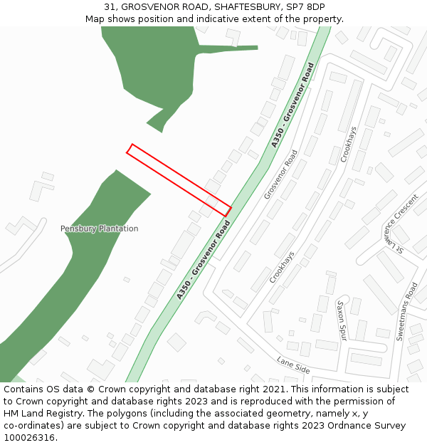 31, GROSVENOR ROAD, SHAFTESBURY, SP7 8DP: Location map and indicative extent of plot