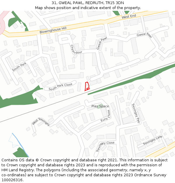 31, GWEAL PAWL, REDRUTH, TR15 3DN: Location map and indicative extent of plot