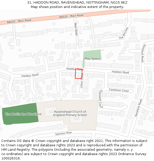 31, HADDON ROAD, RAVENSHEAD, NOTTINGHAM, NG15 9EZ: Location map and indicative extent of plot