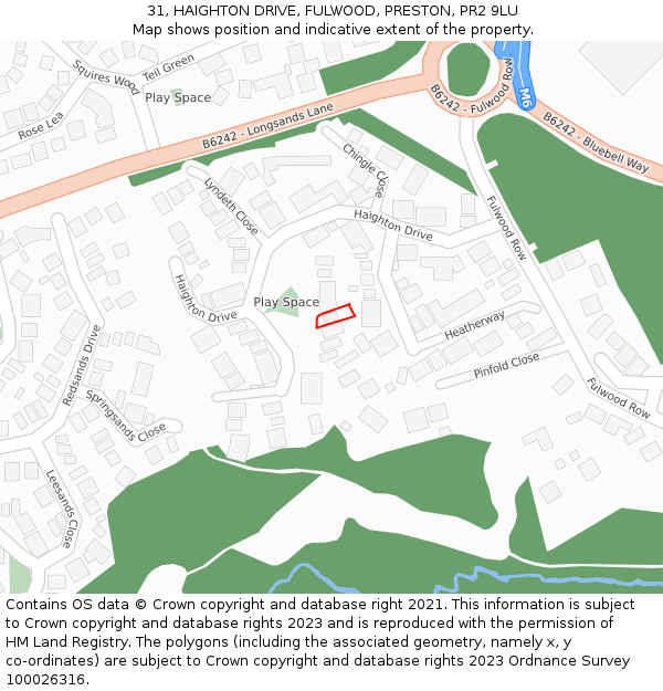31, HAIGHTON DRIVE, FULWOOD, PRESTON, PR2 9LU: Location map and indicative extent of plot