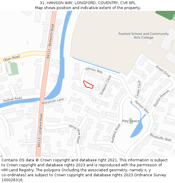31, HANSON WAY, LONGFORD, COVENTRY, CV6 6PL: Location map and indicative extent of plot