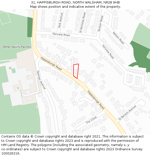 31, HAPPISBURGH ROAD, NORTH WALSHAM, NR28 9HB: Location map and indicative extent of plot